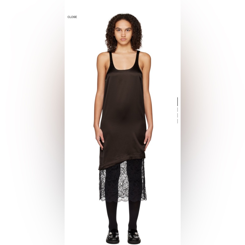 Ganni Black Satin Chemise with Lace Detail